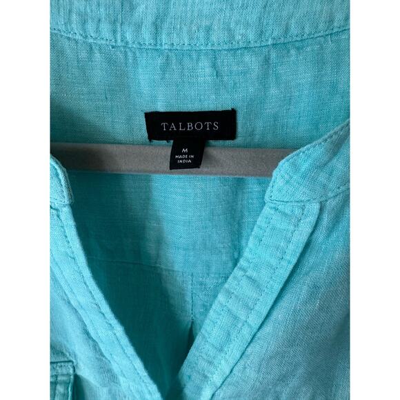 Talbots Linen Split Neck Roll-up Sleeves Linen Top in light Blue Size M - Picture 3 of 8